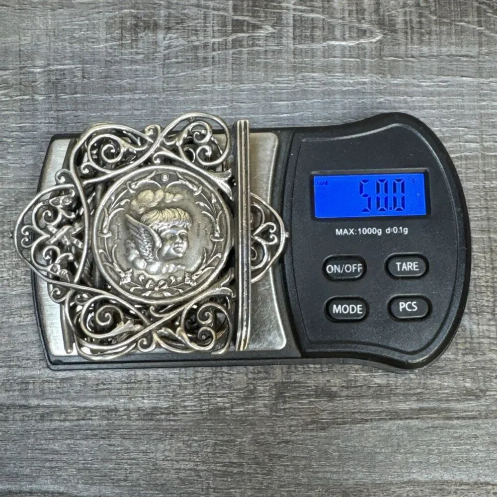 Victorian Sterling Silver Nurses Belt Buckle Cherubs Chester 1895 Henry Matthews